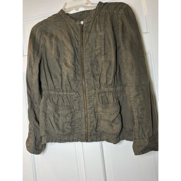 Caslon Jackets & Blazers - Caslon Olive Utility Zip Front Linen Jacket 2 Pockets Women MP Good Condition